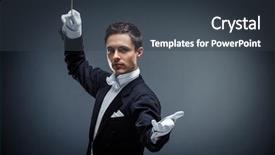  Presentation with conductor - Audience pleasing PPT layouts consisting of young conductor in a tuxedo backdrop and a dark gray colored foreground