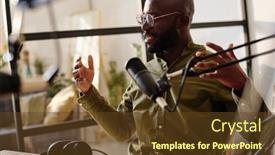  Presentation with american - Presentation design featuring young-confident-african-american-man background and a tawny brown colored foreground