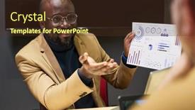  Presentation with data meeting - Theme consisting of young-confident-analyst-with-financial background and a  colored foreground