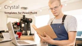  Presentation with manual book - Colorful presentation theme enhanced with laptop while reading book backdrop and a lemonade colored foreground