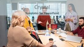  Presentation with confident - Beautiful presentation theme featuring young-confident-broker-debating backdrop and a sky blue colored foreground