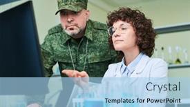  Presentation with information - Theme featuring young-confident-brunette-woman-making background and a light blue colored foreground