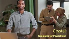  Presentation with leader - PPT theme featuring young-confident-business-leader background and a  colored foreground