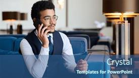  Presentation with lounge - Slide set with young-confident-businessman-in-formalwear background and a  colored foreground