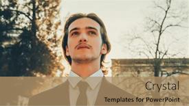 Presentation with young business people - Presentation featuring young-confident-businessman-looking-up background and a coral colored foreground