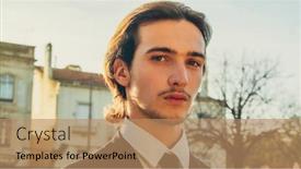  Presentation with people street - PPT layouts consisting of young-confident-businessman-looking background and a coral colored foreground