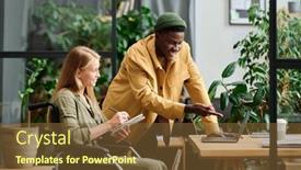  Presentation with project - Theme consisting of young-confident-businessman-pointing background and a  colored foreground