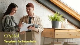  Presentation with financial - PPT theme consisting of young-confident-businessman-showing-financial and a  colored foreground