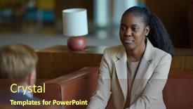  Presentation with listening - Presentation design having young-confident-businesswoman-in-formalwear background and a tawny brown colored foreground