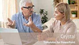  Presentation with points - PPT theme consisting of young-confident-businesswoman-looking background and a coral colored foreground