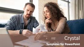  Presentation with new business ideas - PPT theme enhanced with young-confident-businesswoman-pointing background and a violet colored foreground