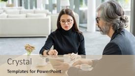  Presentation with perspectives - Cool new PPT layouts with young-confident-businesswoman-pointing backdrop and a soft green colored foreground