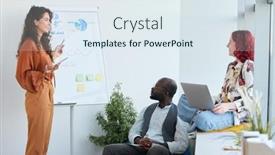  Presentation with whiteboard - Slide set having young-confident-businesswoman-standing background and a sky blue colored foreground