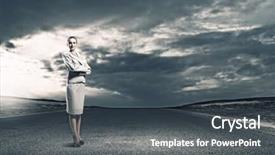  Presentation with asphalt - Cool new presentation theme with young confident businesswoman standing on asphalt road backdrop and a dark gray colored foreground