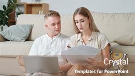  Presentation with corrections - Presentation theme enhanced with young-confident-businesswoman-with-financial background and a violet colored foreground