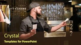  Presentation with confident - Presentation design with young-confident-cook-with-recipes background and a tawny brown colored foreground