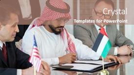  Presentation with negotiation - Beautiful presentation featuring young-confident-delegate-in-national backdrop and a coral colored foreground