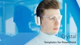  Presentation with developer - Colorful slides enhanced with young-confident-developer-of-futuristic backdrop and a light blue colored foreground