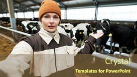 Presentation with dairy - Slide deck featuring young-confident-farmer-in-workwear background and a tawny brown colored foreground
