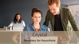  Presentation with mobile application - Amazing slide deck having young-confident-female-designer backdrop and a coral colored foreground