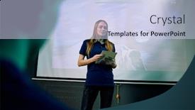  Presentation with developer - Slide deck with young-confident-female-developer background and a sky blue colored foreground