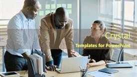  Presentation with report - Presentation theme enhanced with young-confident-female-economist-explaining background and a tawny brown colored foreground