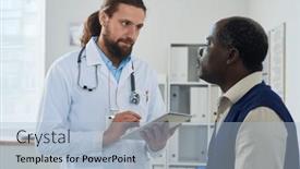  Presentation with african american patient - Slide deck with young-confident-general-practitioner background and a light blue colored foreground