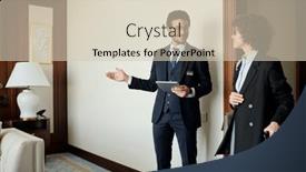  Presentation with suitcase - Slide set featuring young-confident-head-manager background and a soft green colored foreground