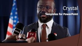  Presentation with microphones - Slide set consisting of young-confident-male-deputy background and a navy blue colored foreground