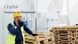  Presentation with walkie talkie - Presentation enhanced with young-confident-male-engineer background and a sky blue colored foreground