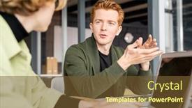  Presentation with developer - Beautiful PPT theme featuring young-confident-male-mobile-app backdrop and a tawny brown colored foreground