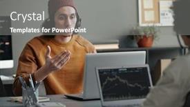  Presentation with questions - PPT theme enhanced with young-confident-male-operator background and a gray colored foreground