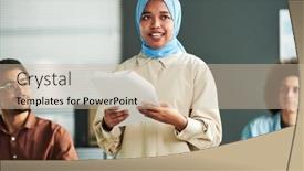  Presentation with speaker - Presentation design enhanced with young-confident-muslim-female-speaker background and a soft green colored foreground
