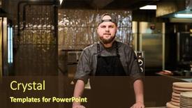  Presentation with pizzeria - Presentation theme consisting of young-confident-owner-of-pizzeria background and a tawny brown colored foreground