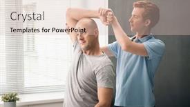  Presentation with rehabilitation - PPT layouts featuring young-confident-physiotherapist-standing background and a lemonade colored foreground