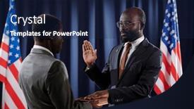  Presentation with president - Slide deck enhanced with young-confident-president-of-united background and a navy blue colored foreground