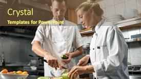  Presentation with cooking chef - Amazing PPT layouts having young-confident-professional-chef backdrop and a tawny brown colored foreground