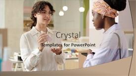  Presentation with beauty shop - Slide set having young-confident-shop-assistant-recommending background and a  colored foreground