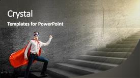  Presentation with superman - Presentation theme consisting of young confident superman in mask and cape walking on ladder background and a gray colored foreground