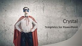  Presentation with superman - PPT theme featuring young confident superman in mask background and a light gray colored foreground