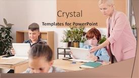  Presentation with teacher lesson plan - PPT theme enhanced with young-confident-teacher-in-elegant background and a lemonade colored foreground