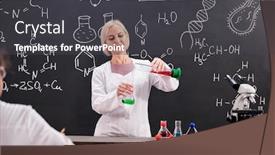  Presentation with green chemistry - Presentation design featuring young-confident-teacher-of-chemistry background and a dark gray colored foreground