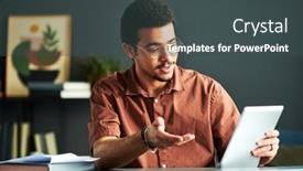  Presentation with questions - PPT layouts featuring young-confident-tutor-in-eyeglasses background and a dark gray colored foreground