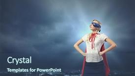  Presentation with hero mask woman - Amazing slide deck having young confident woman in red backdrop and a ocean colored foreground