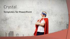  Presentation with hero woman - Slide deck with young-confident-woman-in-super background and a light gray colored foreground