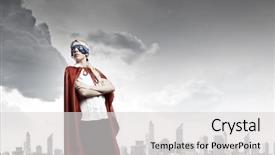  Presentation with hero woman - Amazing slides having young confident woman in super backdrop and a  colored foreground