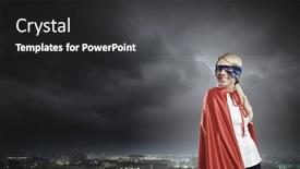  Presentation with hero woman - Cool new PPT theme with young-confident-woman-in-super backdrop and a dark gray colored foreground
