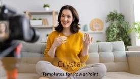  Presentation with digital - PPT layouts with young-confident-woman-is-talking background and a gold colored foreground