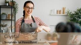  Presentation with digital - Presentation theme with young-confident-woman-is-talking background and a coral colored foreground