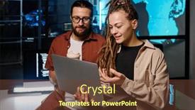  Presentation with data meeting - Presentation theme with young-confident-woman-pointing background and a tawny brown colored foreground